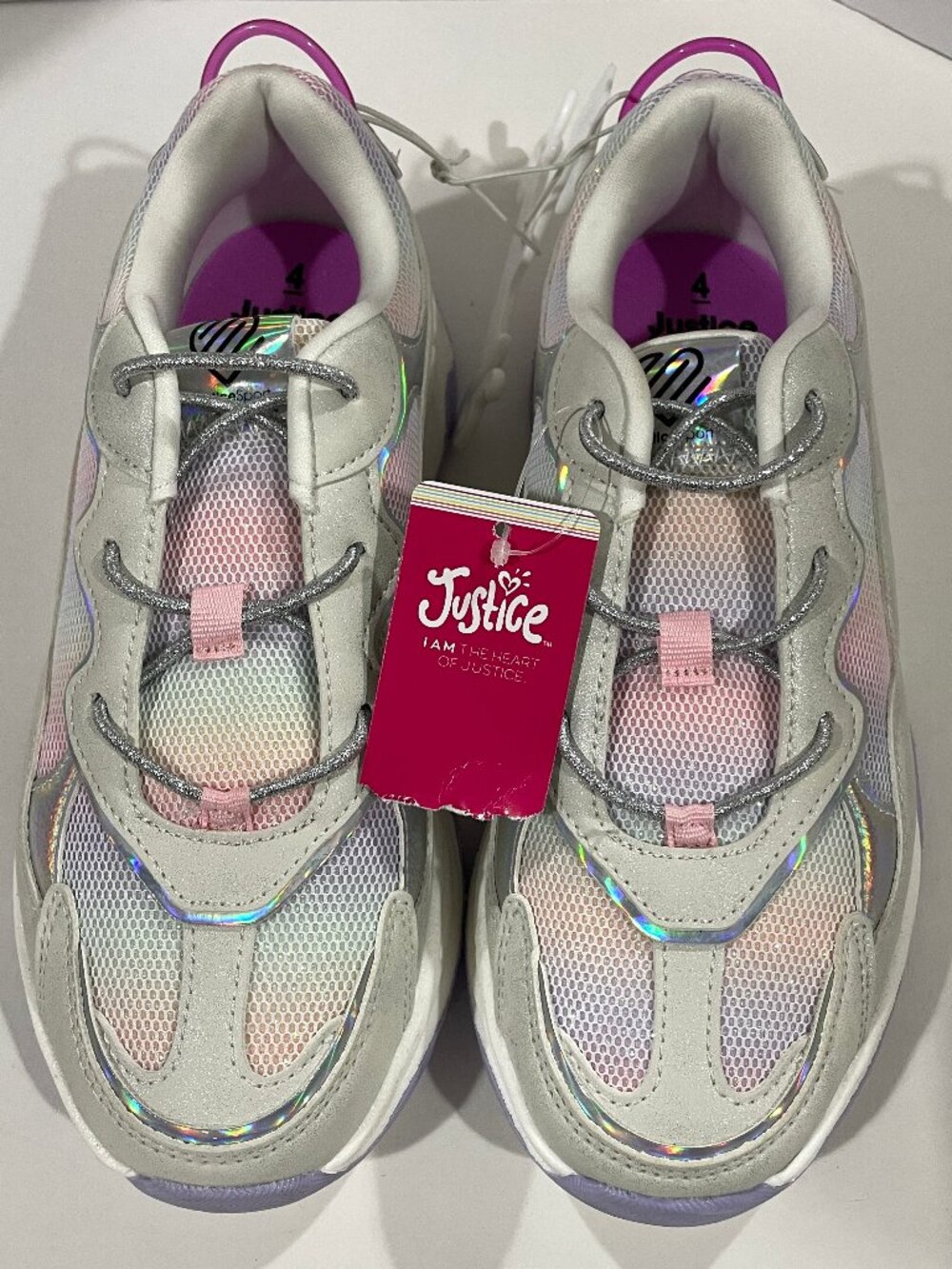 NWD Girls Junior Sz 4 Slip-On Athletic Sports Sneaker Silver Grey Ombre Rainbow